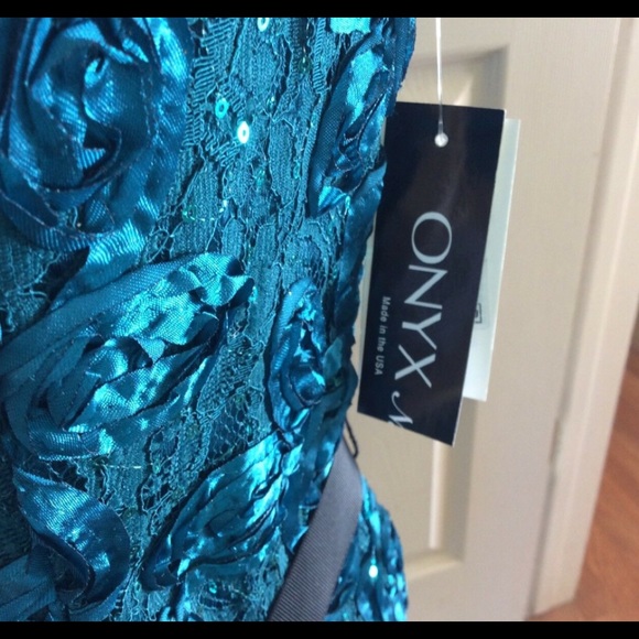Onyx Turquoise Evening Sequined Blouse - Picture 3 of 4